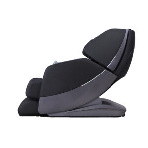 Massagestol Santé Shiri 3D i upprätt läge, som visar stolens övre och nedre sida med dess snygga kurvade design.